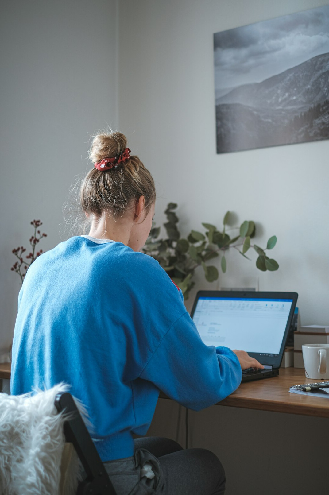 person studying online at home